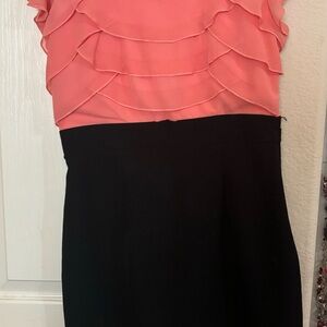 Elegant Coral and Black Ruffle Dress
